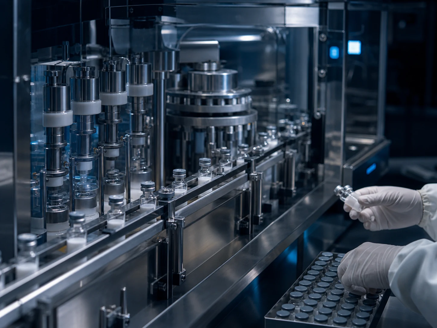 Automated laboratory vial filling and capping line with cleanroom handling